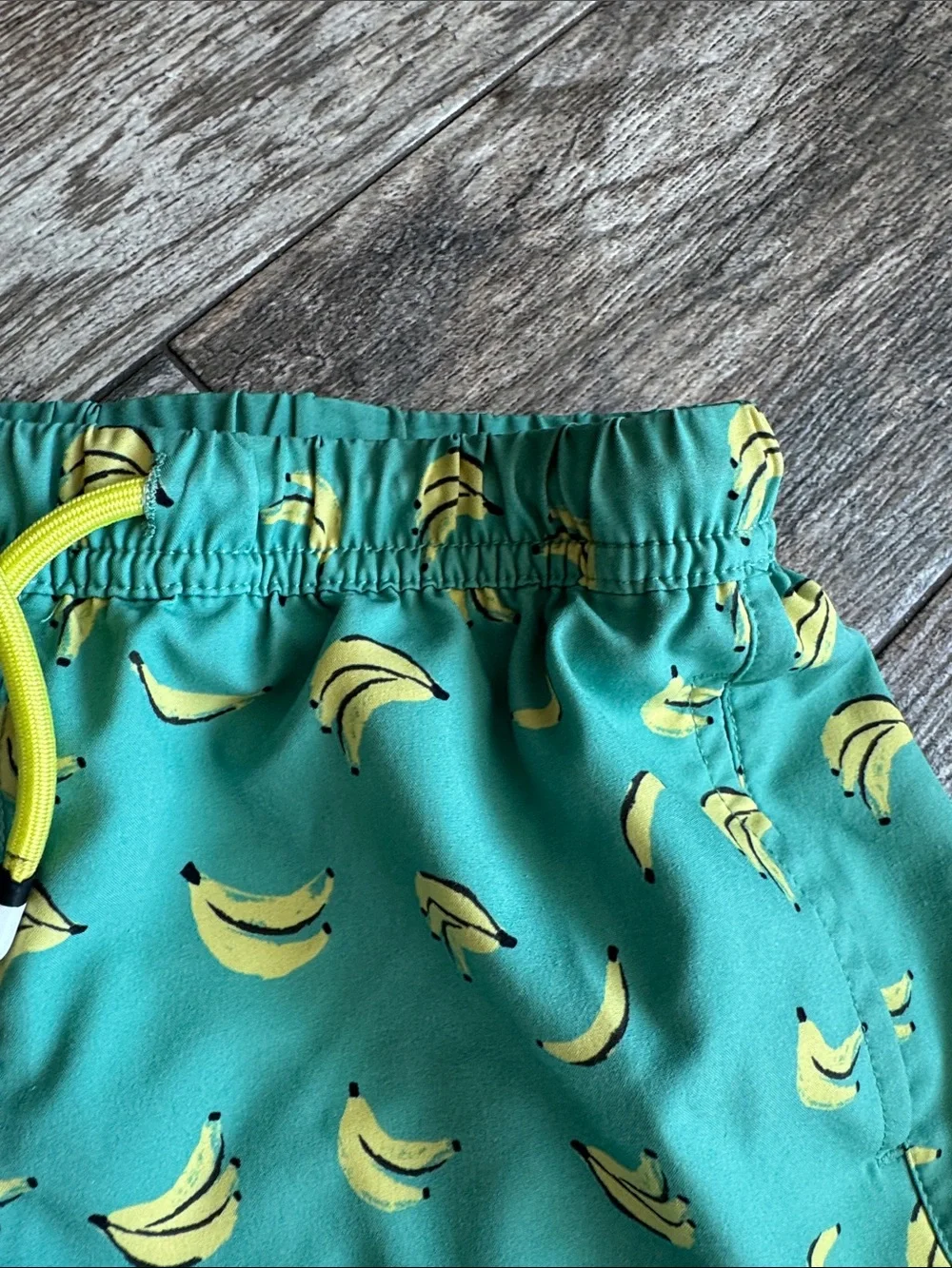 Kids Banana Print Swim Trunks - Teal and Yellow